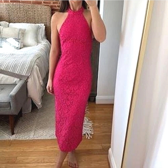 Zara * Fuchsia Pink Lace Halter Midi Dress Size S and L - Picture 10 of 16